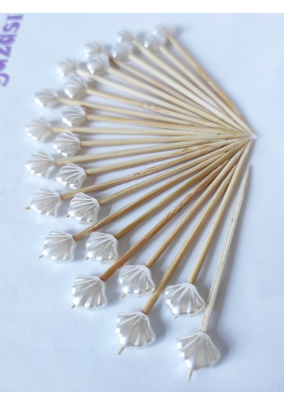 200 Adet Dekoratif Küçük Deniz Kabuğu İncili Nişan Kürdanı 6,5 Cm İstiridye 30 Mm- Pasta Kürdanı