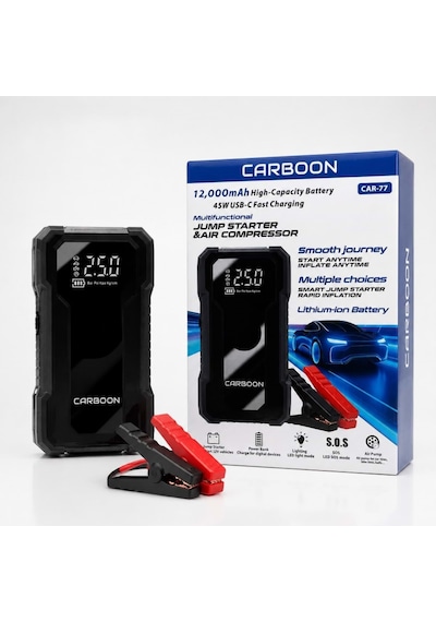 Carboon Car-77 Kompresör Akü Takviye Cihazı 12.000mah Hava Pompası