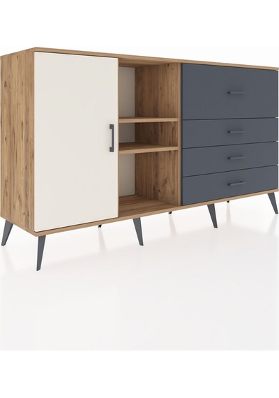 Hyperion Konsol 4 Raflı 4 Çekmeceli Tek Kapaklı 176x44x99 Çam-ay Çam-aytaşı/antrasit Hyperion Konsol 4 Raflı 4 Çekmeceli Tek Kapaklı 176x44x99 Çam-ay Çam-aytaşı/antrasit