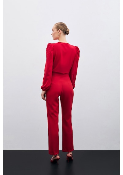 Sateen Aksesuar Detaylı Pantolon - Kırmızı