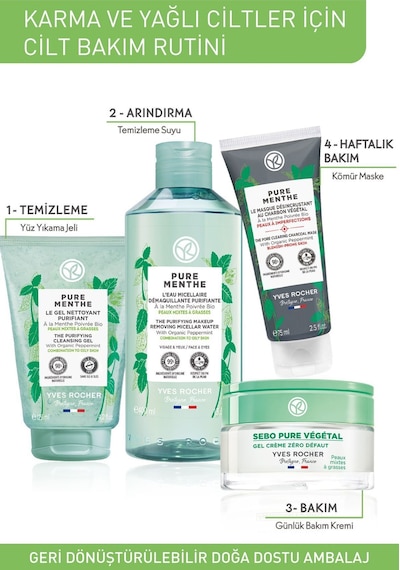 Yves Rocher Karma ve Yağlı Ciltler İçin Gözenek Sıkılaştırıcı Pure Menthe Prebiyotik Miseler Su 400 ML