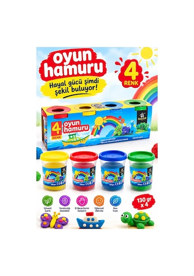 Oyun Hamuru 4 Renk 520gr 1 Paket Sentör 4 Lü Oyun Hamuru Kurumaya Karşı Dirençli Okul Öncesi Kreş Yumuşak Dokulu Çok Renkli