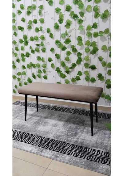 Özcan Metal Siyah Metal Ayaklı Metal Kasalı Bench Mutfak Salon Antre Yatak Odası Balkon Puf Bank Kahverengi