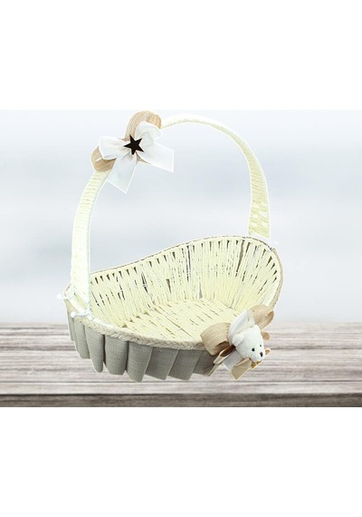 Saplı Oval Kumaş Süslü Sepet 36 Cm Orta Boy Taş Rengi Taş
