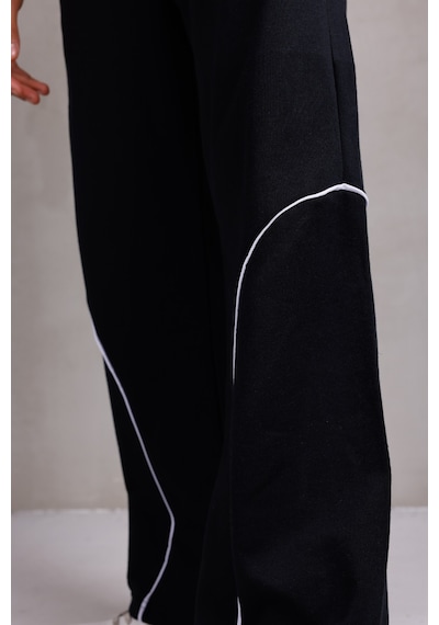 Dark Moda Erkek Oval Şeritli Baskılı Yazlık Baggy Eşofman Siyah