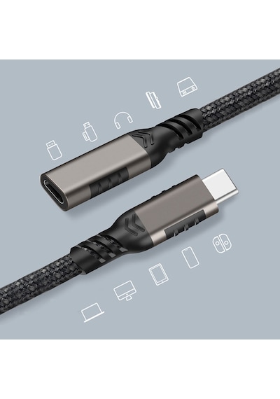 Type-c To Type-c Dişi Erkek 100w 20gbps 8k Ultra Görüntü Ve Ses Data Veri Uzatma Kablosu Yüksek Hızlı Şarj 2 Metre