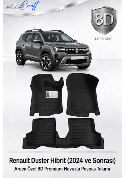 Otocraft Renault Duster Hibrit 2024 Ve Sonrası Araca Özel 8d Havuzlu Oto Paspas Tam Set 3 Parça
