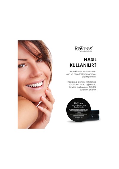 Diş Beyazlatma Tozu - Siyah Aktif Karbon Diş Tozu - Activated Teeth Whitening Powder - 40gr