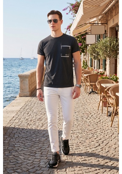 Buratti Bisiklet Yaka Pamuklu Slim Fit Erkek T Shirt 541Rework Siyah