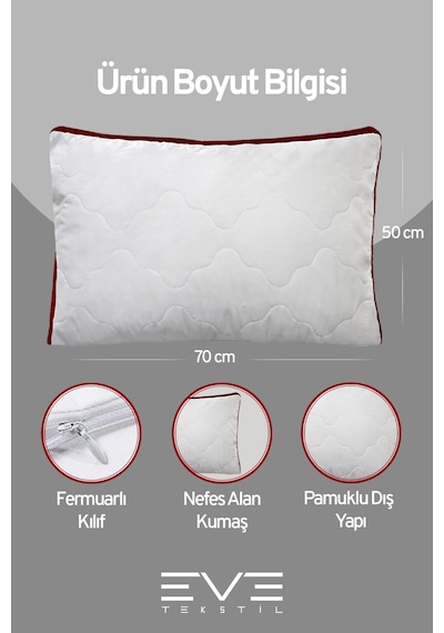 6 Adet Klimax Bordo Serisi Kılıflı Fermuarlı Klimali Antialerjik Silikon Nano Elyaf Yastık 50x70cm Beyaz