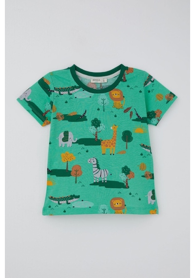 Breeze Erkek Çocuk Şortlu Pijama Takımı Safari Temalı Sevmli Hayvancıklar Desenli 1.5-5 Yaş, Yeşil