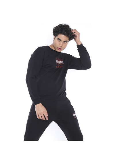 Erkek Spor Slimfit Siyah  Sweatshirt Takım Siyah