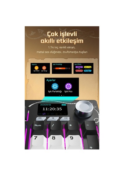 Ajazz Ak35iv4 Tam Boy Mekanik Oyuncu Klavyesi-tft Ekran-10.000 Mah Batarya-özel Temalı Tasarım - Mor - Beyaz