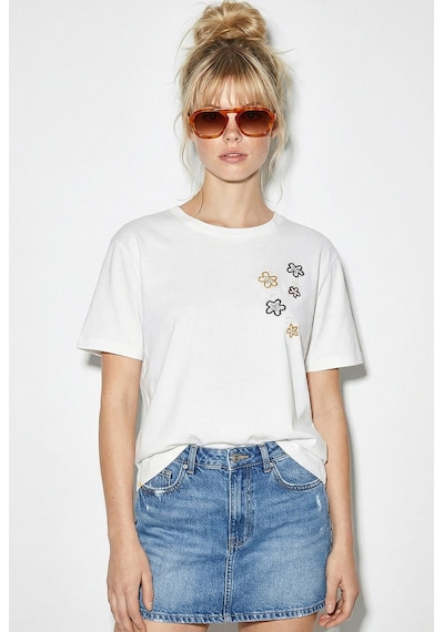 Shade Kadın Pamuk El İşi Çiçek Nakış Detaylı  Tasarım T-shirt 1005 60282050 - Beyaz L