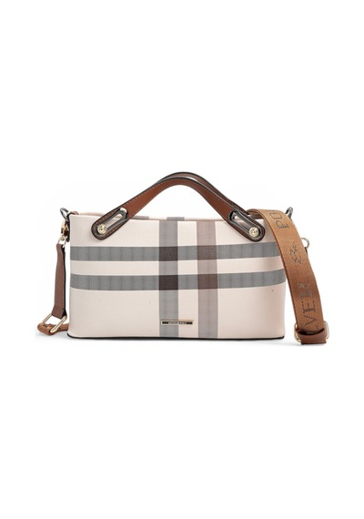 Silver & Polo Silver Polo Krem - Taba Ekose Kadın Çapraz Çanta Sp1288