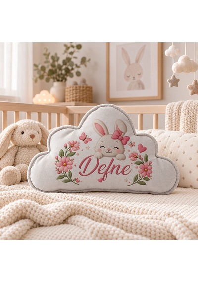 Bk Gift Kişiye Özel İsimli Gri Bulut Yastık-1 - Bebek Ve Çocuk Odası Dekoratif Yastık 34,5x22 Cm