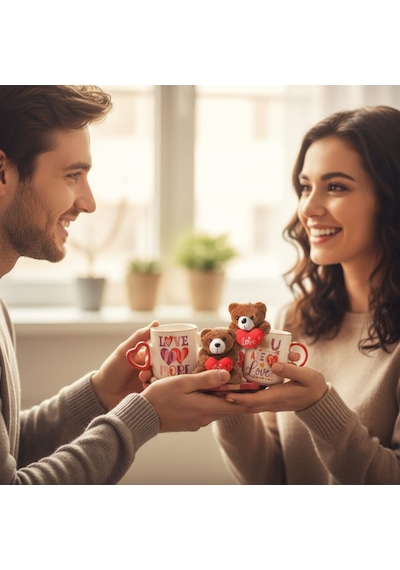 Ayıcık Peluş Anahtarlıklı Porselen Kupa Seti - 380 Ml Kutulu Hediye - 4 Farklı Modelden Biri Sürpriz/asorti - Sevimli Ayı Figürlü Bardak Ve Anahtarlık Beyaz - Çok Renkli