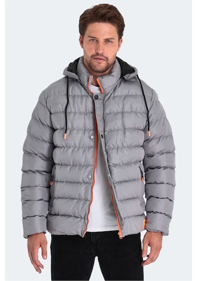 Slazenger Salıne Erkek Kapüşonlu Şişme Gri Mont & Kaban Gri
