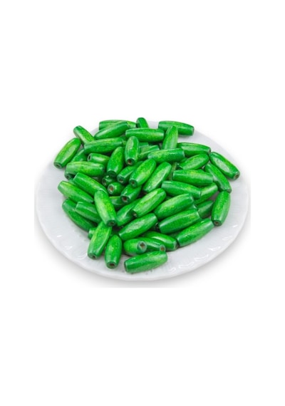 12 Mm Arpa Şeritli Türbe Yeşili 22x6 Mm Ahşap Boncuk 35 Gr 70 Adet