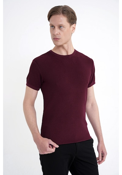 Efor Comfort Fit Rayon Karışımlı Bordo Bisiklet Yaka Tişört Ts 925