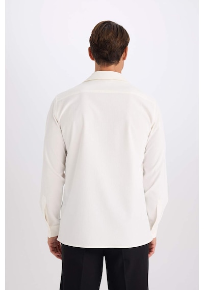 DeFacto Regular Fit Polo Yaka Basic Düz Gofre Uzun Kollu Beyaz Gömlek D8713AX25SPWT32 DeFacto Regular Fit Polo Yaka Basic Düz Gofre Uzun Kollu Beyaz Gömlek D8713AX25SPWT32