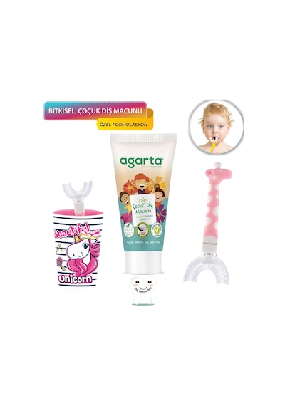 Mas Lord U Tipi Yeni Nesil Diş Fırçası Seti - Pembe Fırçalık + Pembe Zürafa 6-12 Yaş +Agarta Çocuk Diş Macunu
