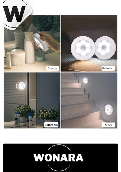 Özel Tasarım Mıknatıslı 3 Modlu Hareket Sensörlü 8 Led'li Usb Şarjlı Beyaz Aydınlatmalı Gece Lambası Diğer