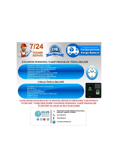 Yüz Tanıma Parmak İzi Kart Personel Takip Sistemi Program Dahil