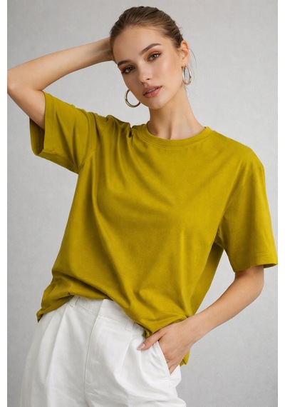 Kadın Hardal %100 Pamuk Oversize Basic Tişört Rahat Kalıp Relaxed Bisiklet Yaka T-shirt Hardal Kadın Hardal %100 Pamuk Oversize Basic Tişört Rahat Kalıp Relaxed Bisiklet Yaka T-shirt Hardal