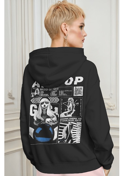 Sevbano Artpop Lady Gaga Şarkıcı Sırt Baskılı Unisex Oversize Premium Hoo Siyah