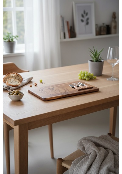 Akayev Akasya Bıçaklı Peynir Sunum Seti 38x19 Cm Kahverengi