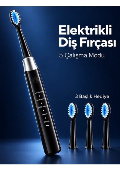 Zenvia 3 Yedek Başlık Hediyeli Usb Şarjlı Siyah Elektrikli Diş Fırçası Znv2026