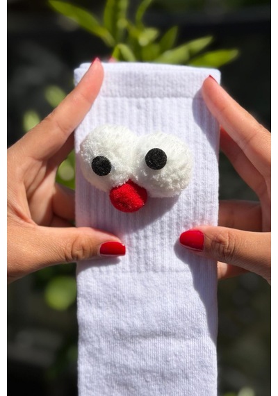 Lousocks Unisex Beyaz Pörtlek Gözlü Eğlenceli Soket Çorap