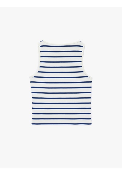 Koton Pamuklu Çizgili Slim Fit Kayık Yaka Kolsuz Bluz Lacivert Çizgili 6sal30319ık