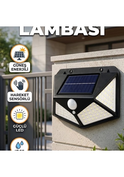 Güneş Enerjili Hareket Sensörlü Led Duvar Lambası Bahçe Balkon Garaj Aydınlatma