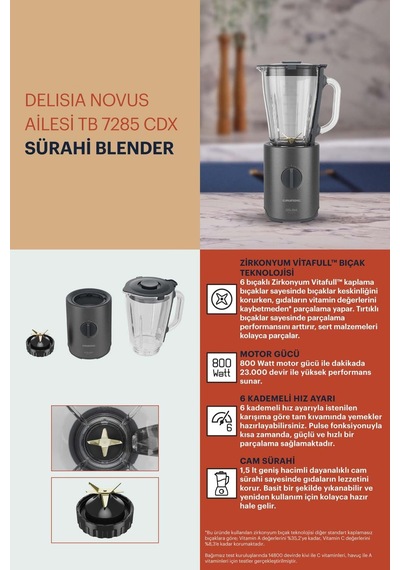 Cam Sürahi Blender 800 W Buz Kırma Turbo Blender Tb7285cdx Grun Dig