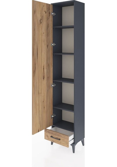 Arges Dolap 5 Raflı Tek Çekmeceli Tek Kapaklı 44x30x221 Antra... Antrasit