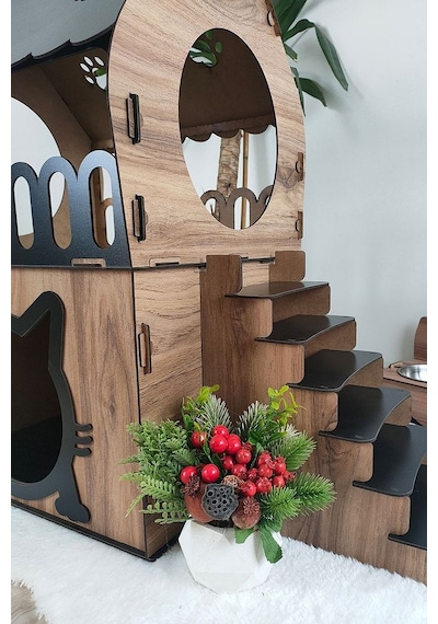 Digitus Kedi Evi Teraslı İki Katlı Merdivenli