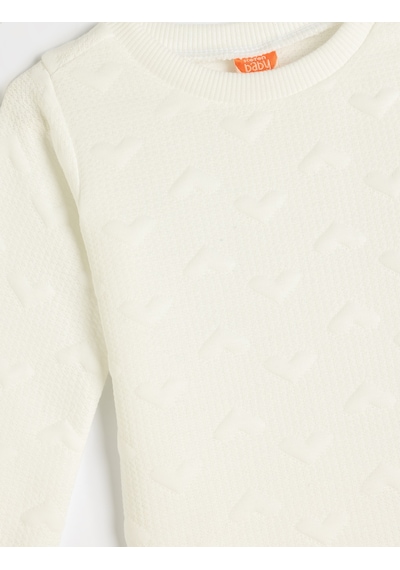 Koton Basic Sweatshirt Uzun Kollu Bisiklet Yaka Kalp Detaylı Dokulu Ekru 5smg10059ak Ekru