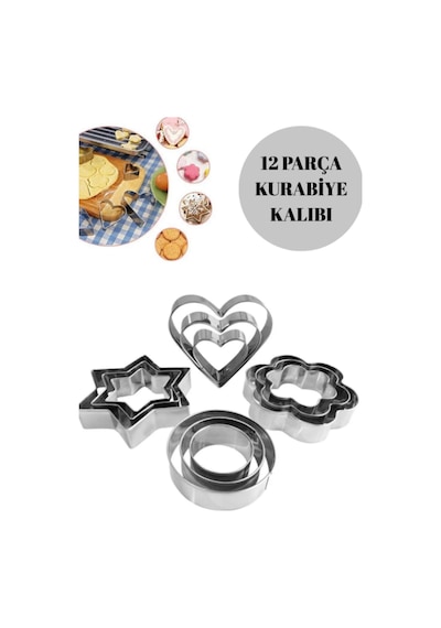 12 Parça Metal Kurabiye Kalıbı Metal Gri Diğer