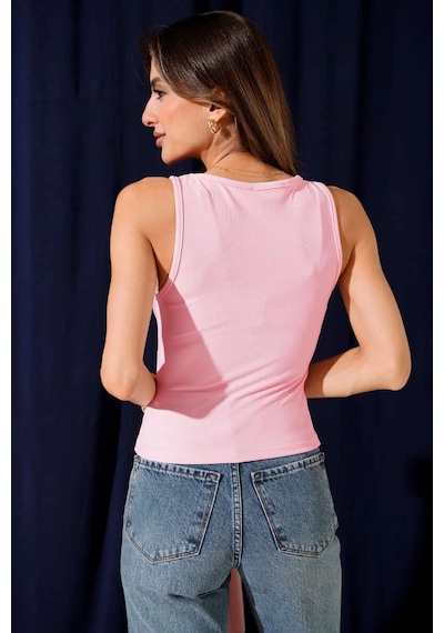 By Mop Fitilli Bisiklet Yaka İkili Bluz Pembe T4341 Pembe