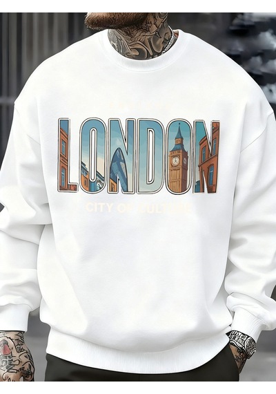 Startmore Startmorelondra Şehir Desenli Kazak Erkek Sokak Bisiklet Yaka Kazak Polar Tüm Maç Spor Giyim Hipster S Beyaz