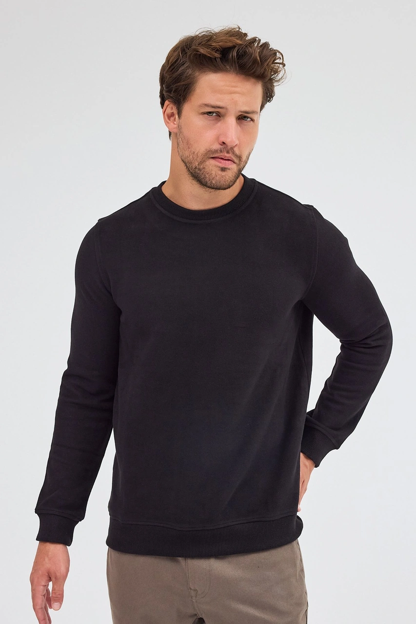 İmza Siyah Uzun Kol Bisiklet Yaka Düz Pamuklu Comfort Fit Sweatshirt 1013255150 Siyah