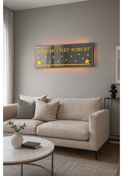 Digital Hayat Kişiye Özel İsim Yazılı 60x20 Cm Bronz Led Işıklı Ayna Modern Dekoratif Duvar Aynası Ve Şık Hediye Altın
