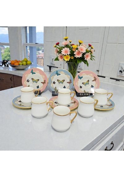Sudedi Home Sudedi Butterfly Altın Yaldızlı Kahve Fincan Takımı Çok Renkli