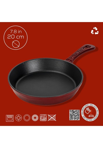 Lava Döküm Yuvarlak Kızartma Tavası Yekpare Saplı. Çap Ø 20cm. Bordo