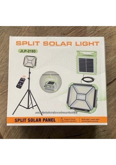 Splıt Led Solar Kamp Lambası Güneş Enerjili Projektör Kumandalı 300watt Beyaz-sarı