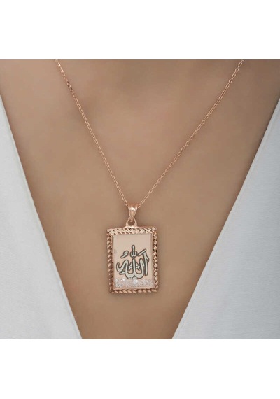Gümüş Rose Allah Yazılı Kadın Kolye - Pt11002988 01 - Gold
