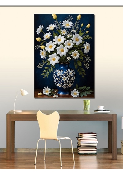 Kanvas Tablo Vazoda Beyaz Çiçekler 50cmx70cm