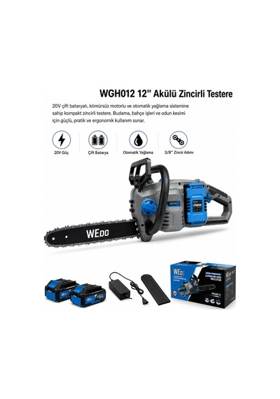 Algaride Wgh012 30cm Kılavuz Akülü Zincirli Testere 20v Çift Bataryalı Kömürsüz Motor Otomatik Yağlama